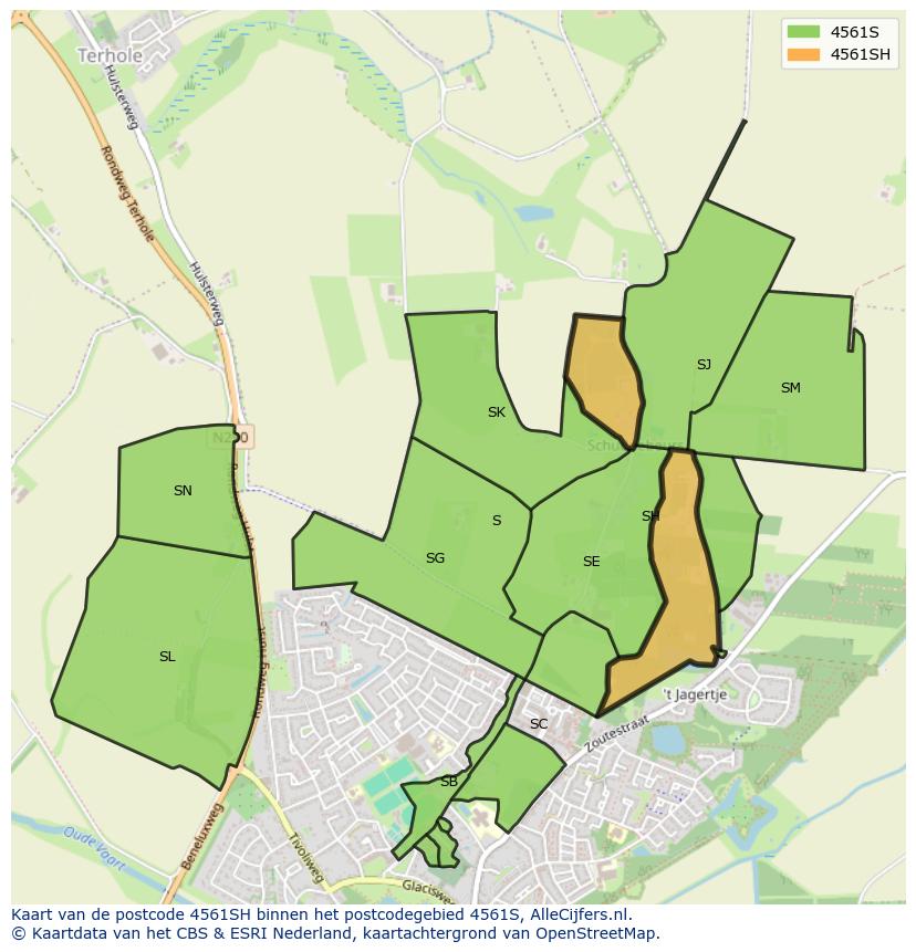 Afbeelding van het postcodegebied 4561 SH op de kaart.