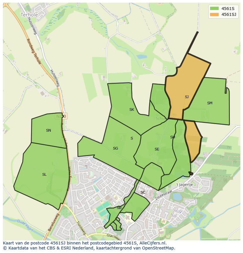 Afbeelding van het postcodegebied 4561 SJ op de kaart.