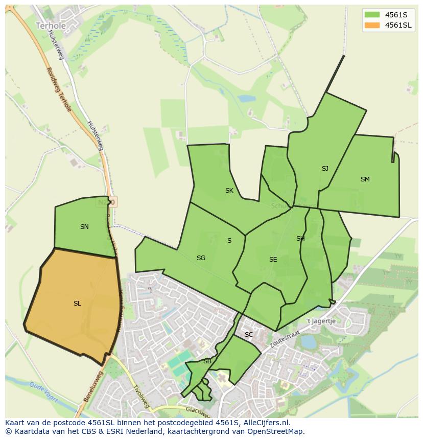Afbeelding van het postcodegebied 4561 SL op de kaart.