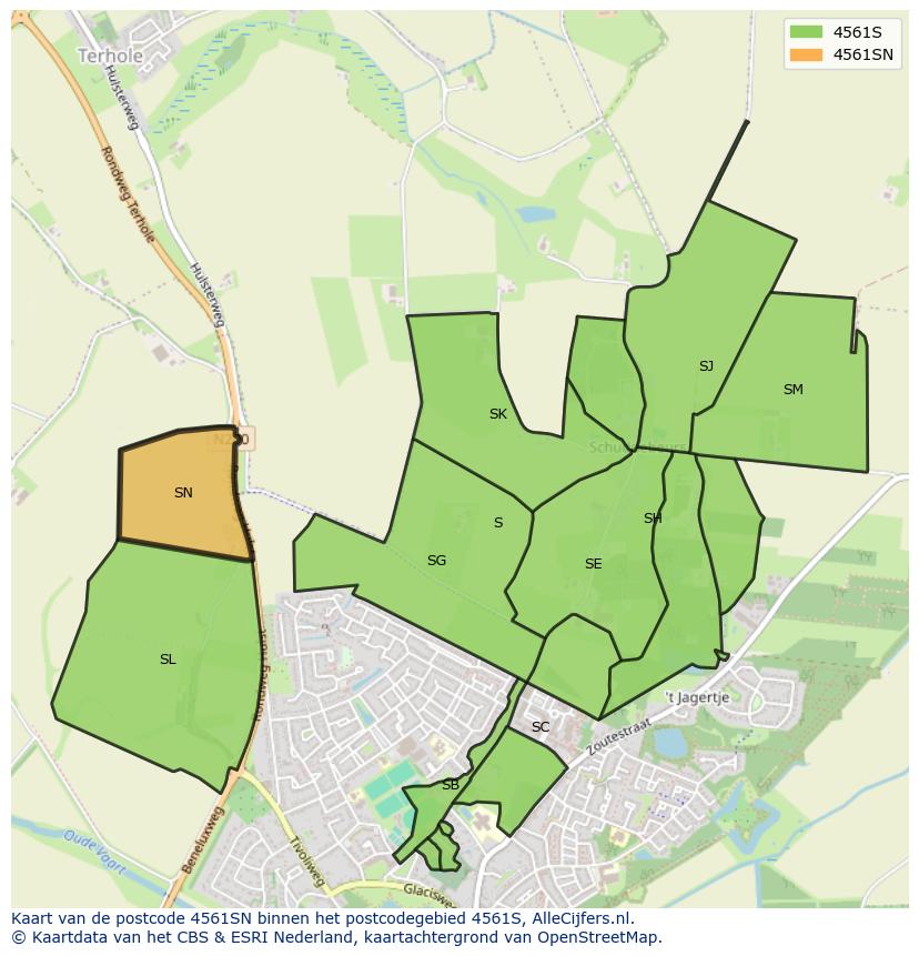 Afbeelding van het postcodegebied 4561 SN op de kaart.
