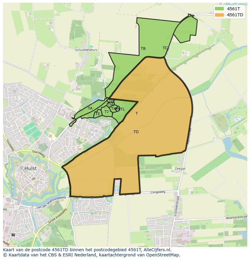 Afbeelding van het postcodegebied 4561 TD op de kaart.