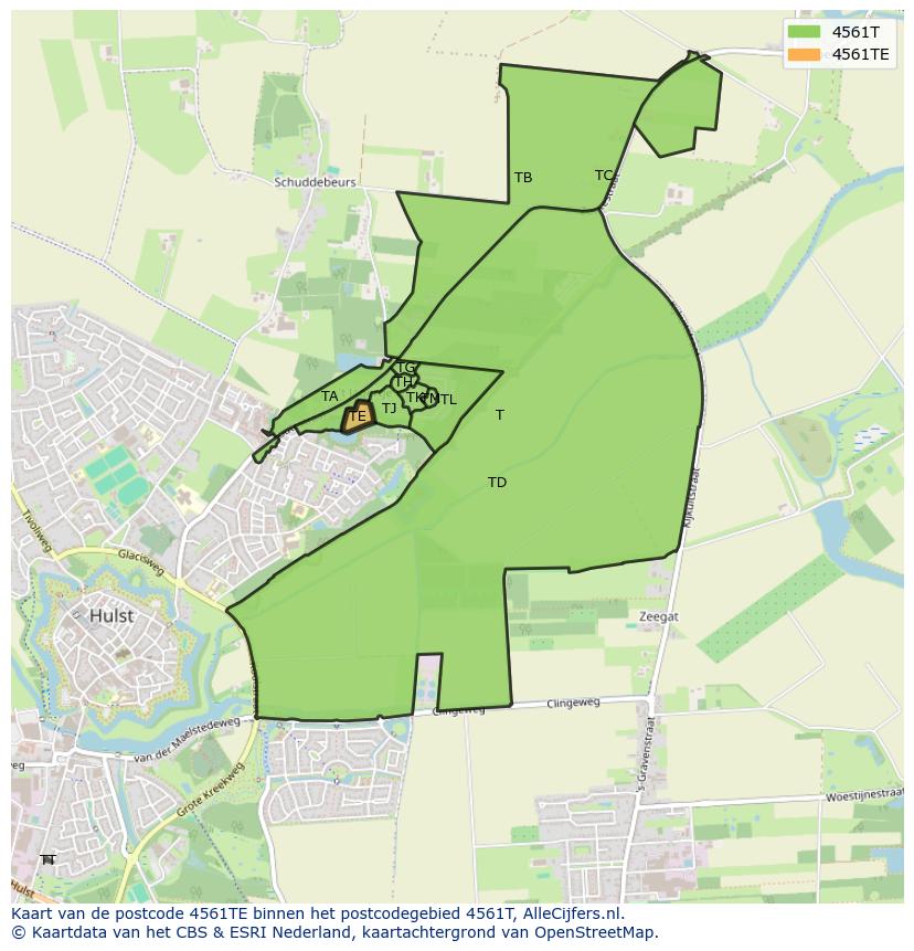 Afbeelding van het postcodegebied 4561 TE op de kaart.
