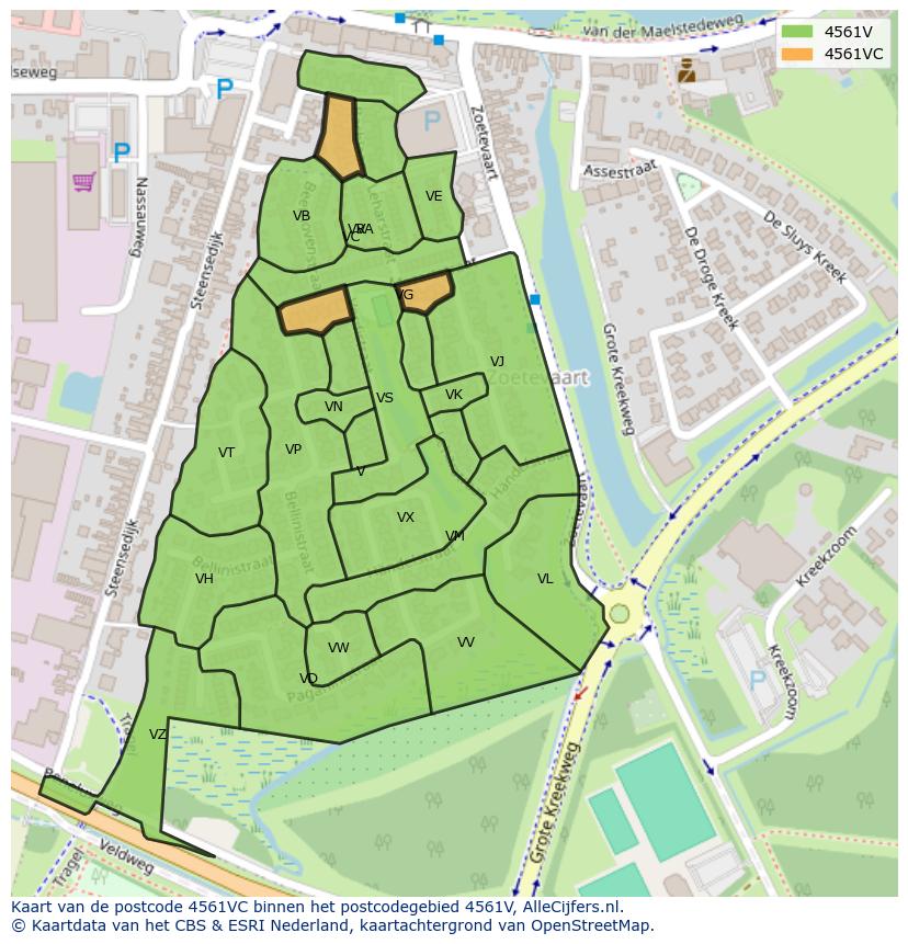 Afbeelding van het postcodegebied 4561 VC op de kaart.