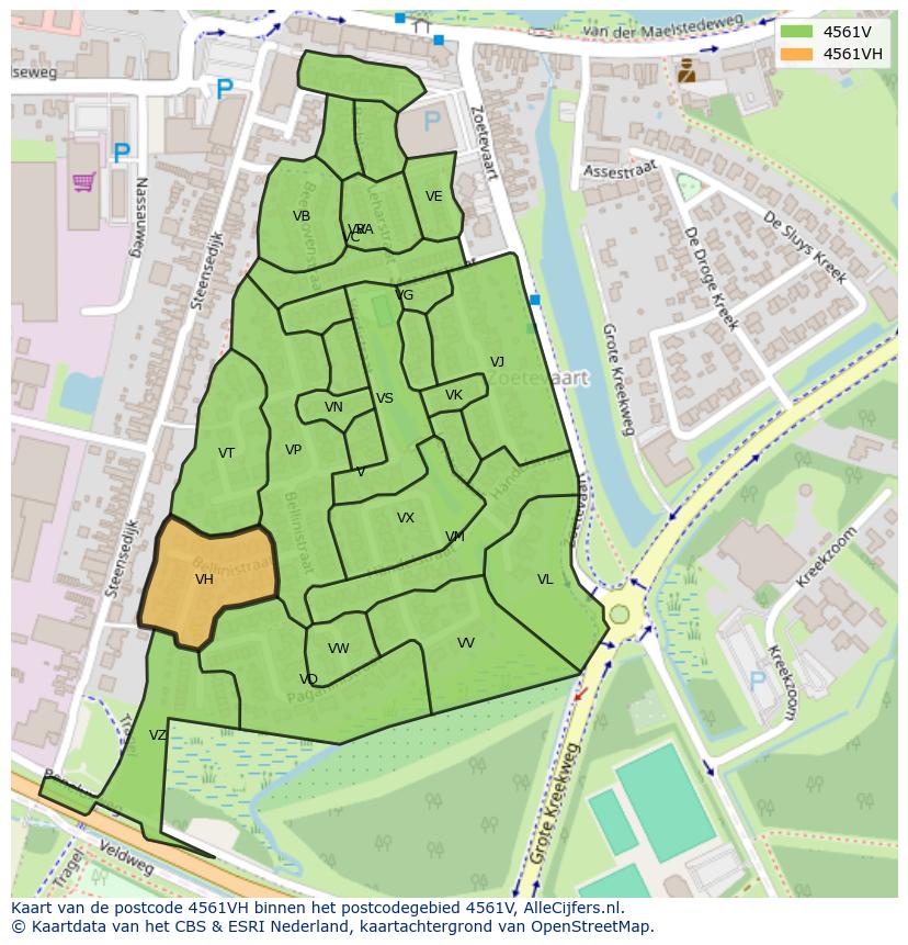 Afbeelding van het postcodegebied 4561 VH op de kaart.