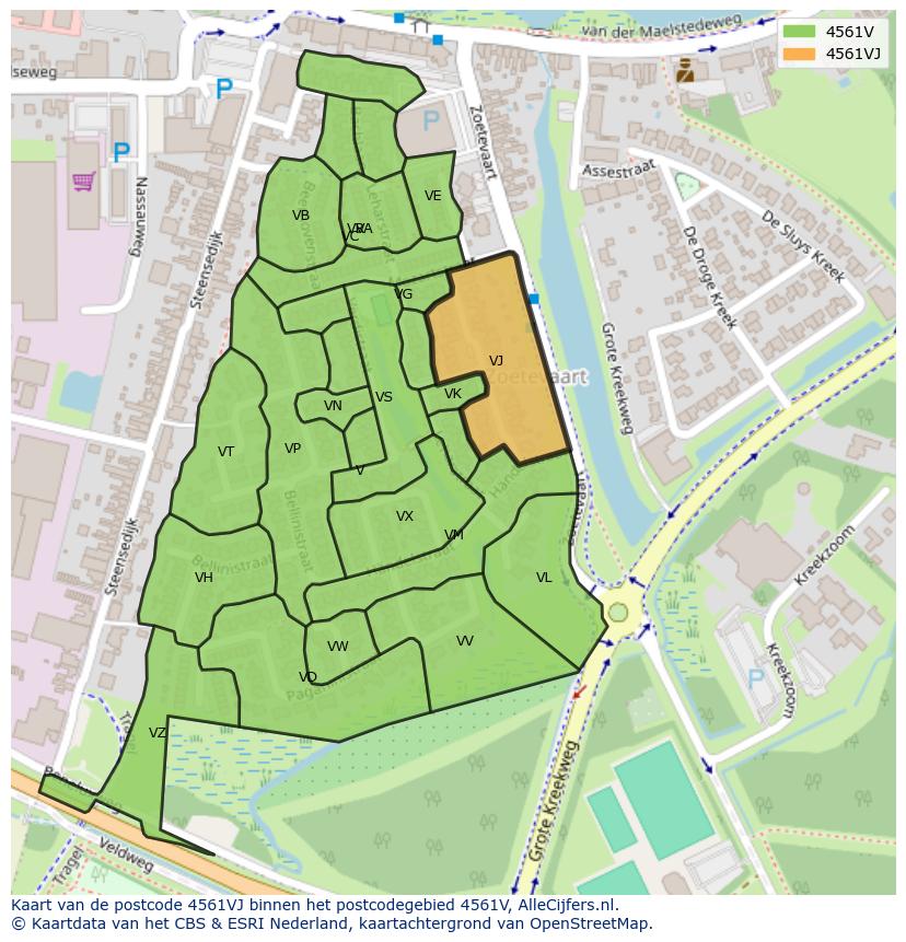 Afbeelding van het postcodegebied 4561 VJ op de kaart.