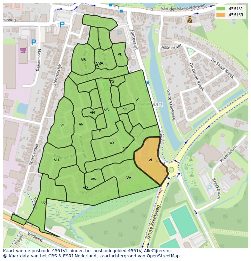 Afbeelding van het postcodegebied 4561 VL op de kaart.