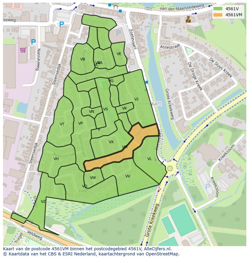 Afbeelding van het postcodegebied 4561 VM op de kaart.
