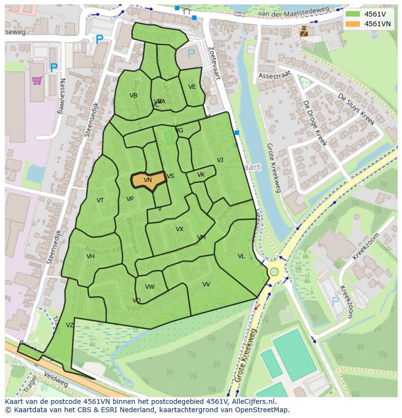 Afbeelding van het postcodegebied 4561 VN op de kaart.