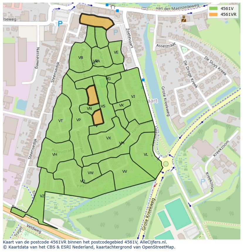 Afbeelding van het postcodegebied 4561 VR op de kaart.