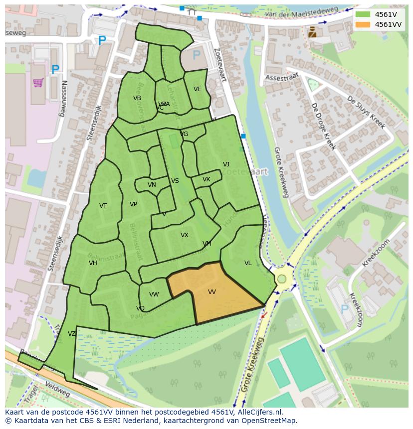 Afbeelding van het postcodegebied 4561 VV op de kaart.