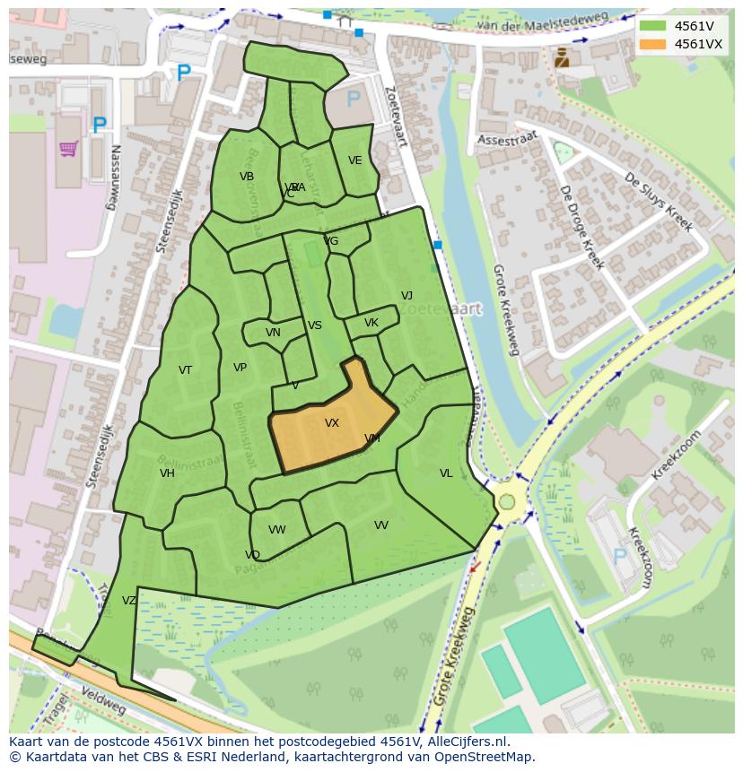 Afbeelding van het postcodegebied 4561 VX op de kaart.