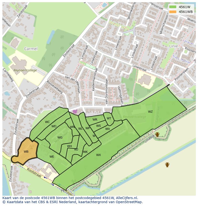 Afbeelding van het postcodegebied 4561 WB op de kaart.