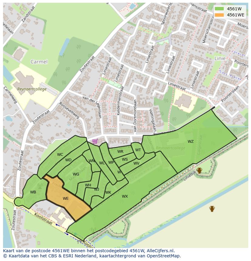 Afbeelding van het postcodegebied 4561 WE op de kaart.