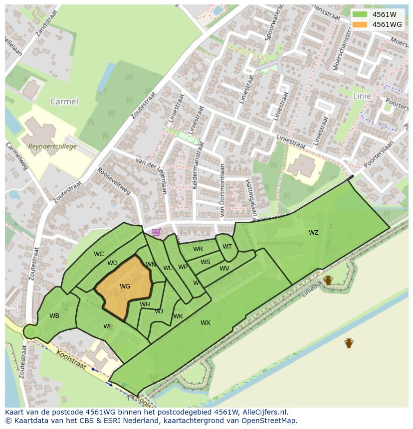 Afbeelding van het postcodegebied 4561 WG op de kaart.