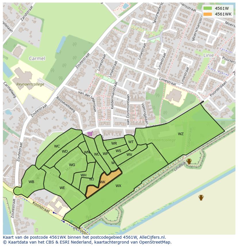 Afbeelding van het postcodegebied 4561 WK op de kaart.