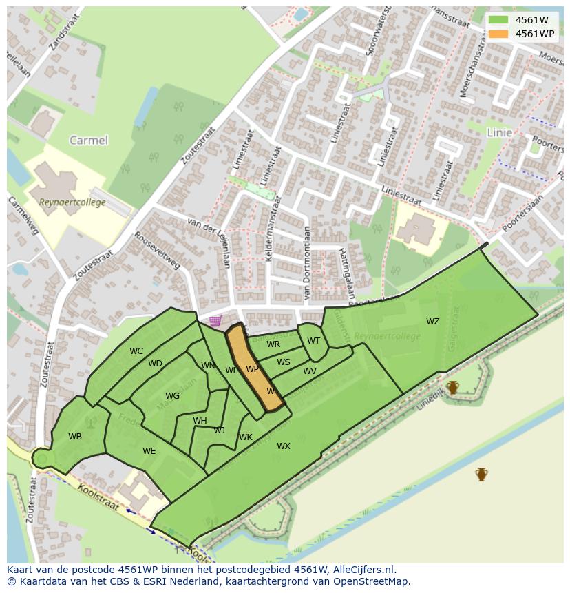 Afbeelding van het postcodegebied 4561 WP op de kaart.