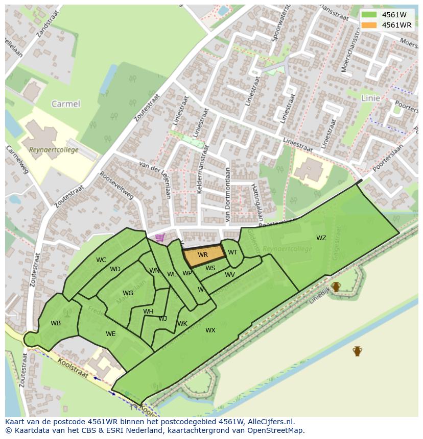 Afbeelding van het postcodegebied 4561 WR op de kaart.