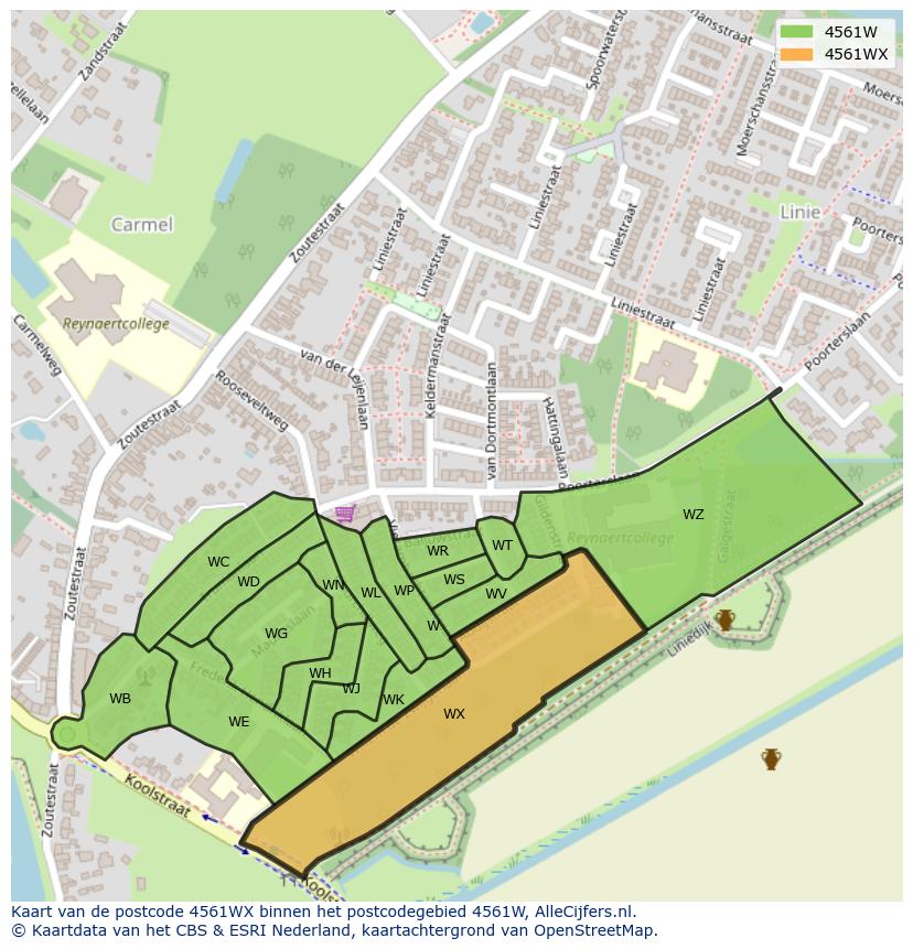 Afbeelding van het postcodegebied 4561 WX op de kaart.