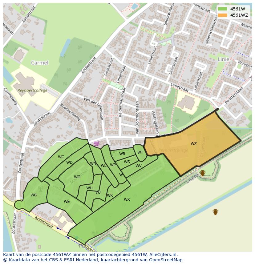 Afbeelding van het postcodegebied 4561 WZ op de kaart.