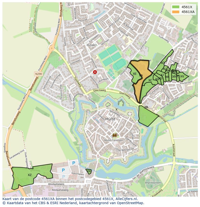 Afbeelding van het postcodegebied 4561 XA op de kaart.