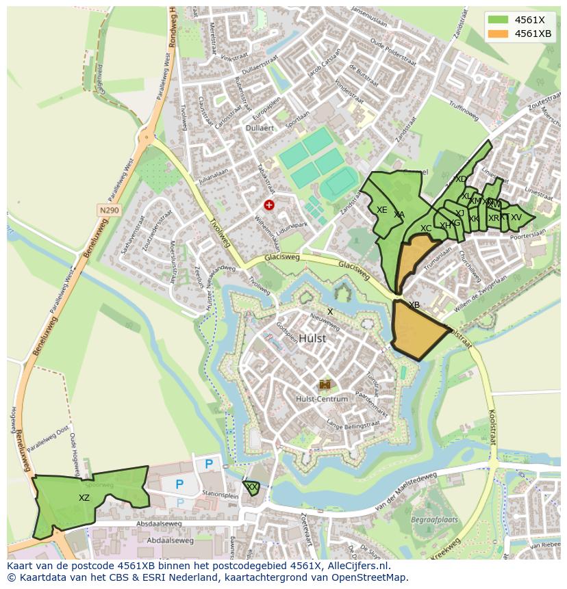 Afbeelding van het postcodegebied 4561 XB op de kaart.