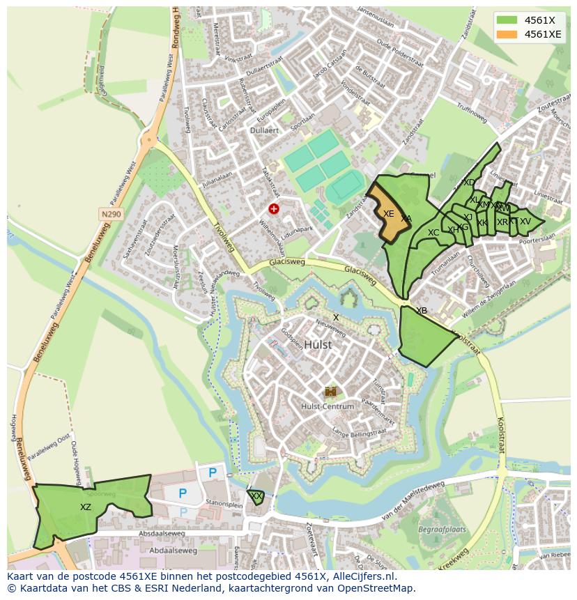 Afbeelding van het postcodegebied 4561 XE op de kaart.
