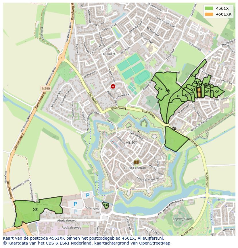 Afbeelding van het postcodegebied 4561 XK op de kaart.