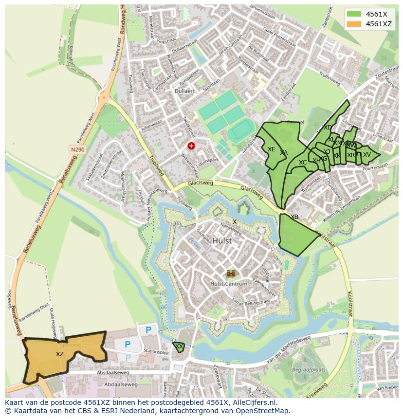 Afbeelding van het postcodegebied 4561 XZ op de kaart.