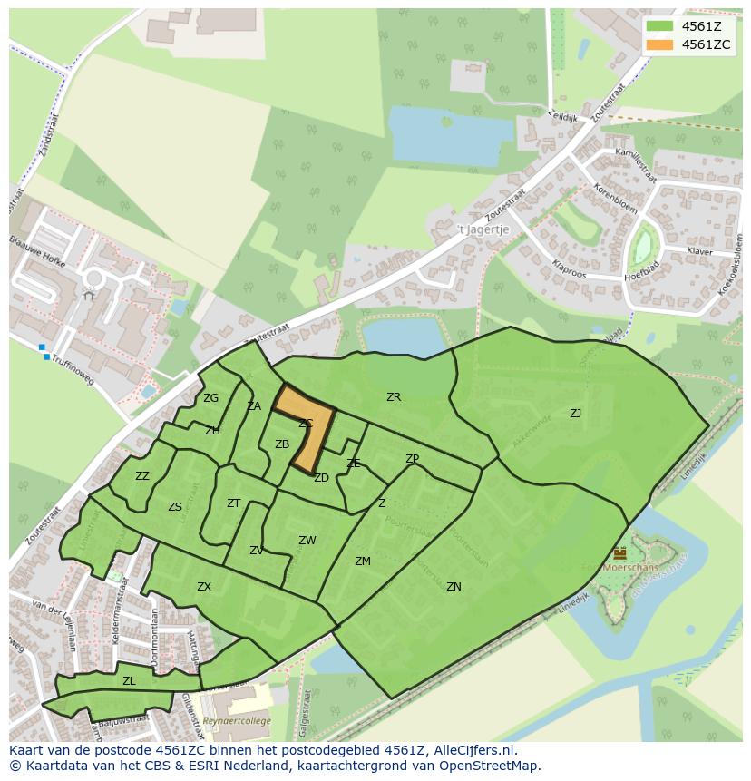 Afbeelding van het postcodegebied 4561 ZC op de kaart.
