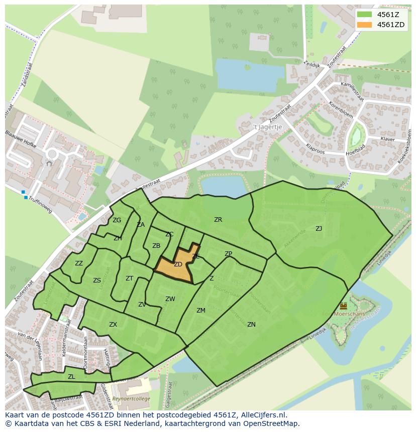 Afbeelding van het postcodegebied 4561 ZD op de kaart.