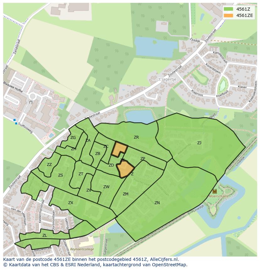 Afbeelding van het postcodegebied 4561 ZE op de kaart.