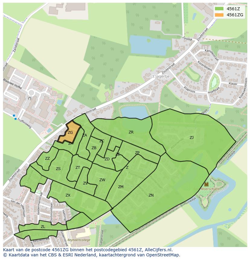Afbeelding van het postcodegebied 4561 ZG op de kaart.
