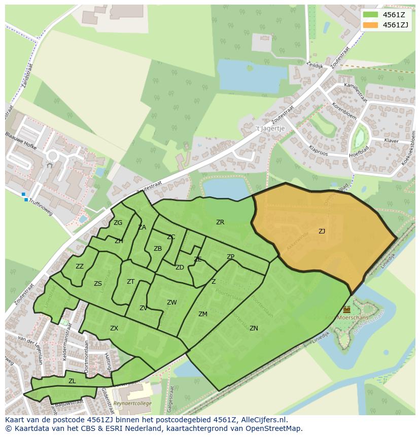 Afbeelding van het postcodegebied 4561 ZJ op de kaart.