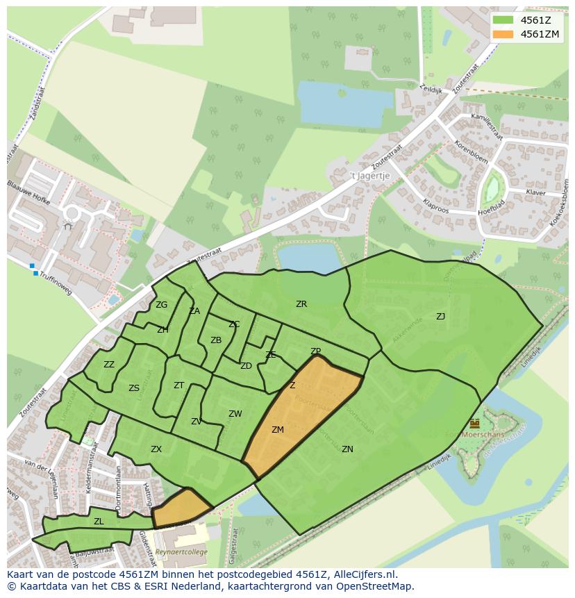Afbeelding van het postcodegebied 4561 ZM op de kaart.