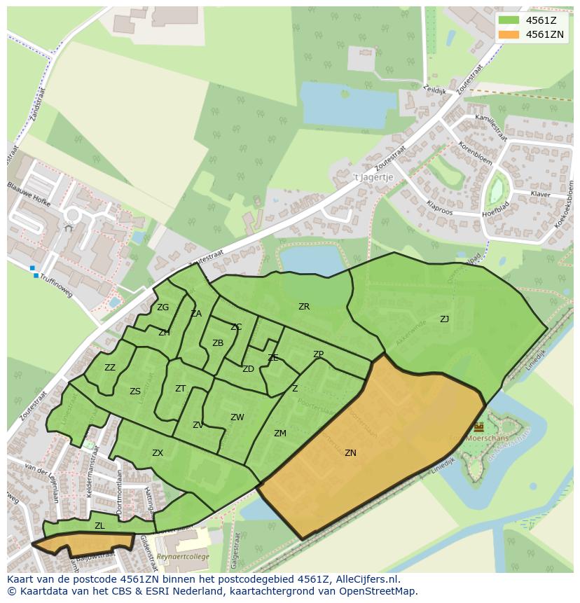 Afbeelding van het postcodegebied 4561 ZN op de kaart.