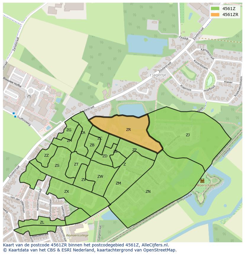 Afbeelding van het postcodegebied 4561 ZR op de kaart.