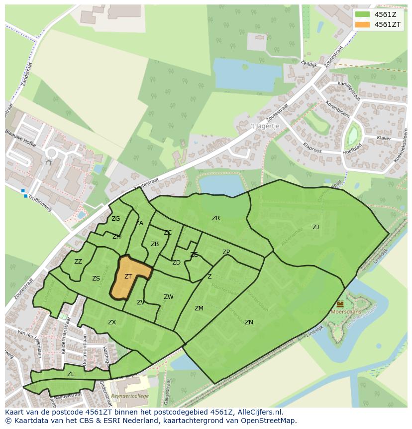 Afbeelding van het postcodegebied 4561 ZT op de kaart.
