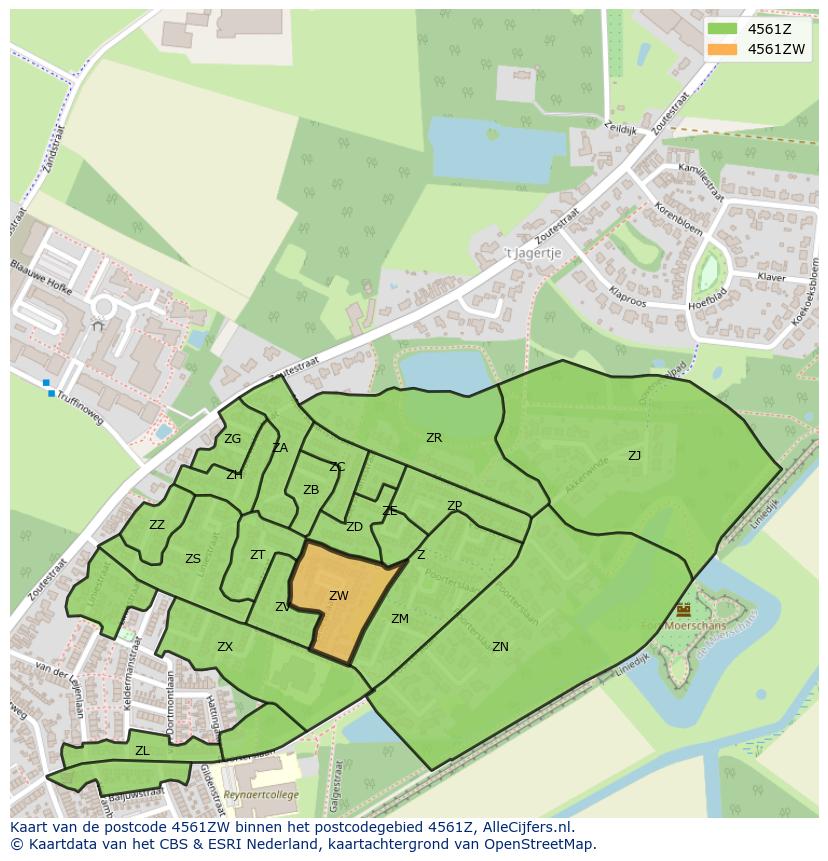 Afbeelding van het postcodegebied 4561 ZW op de kaart.