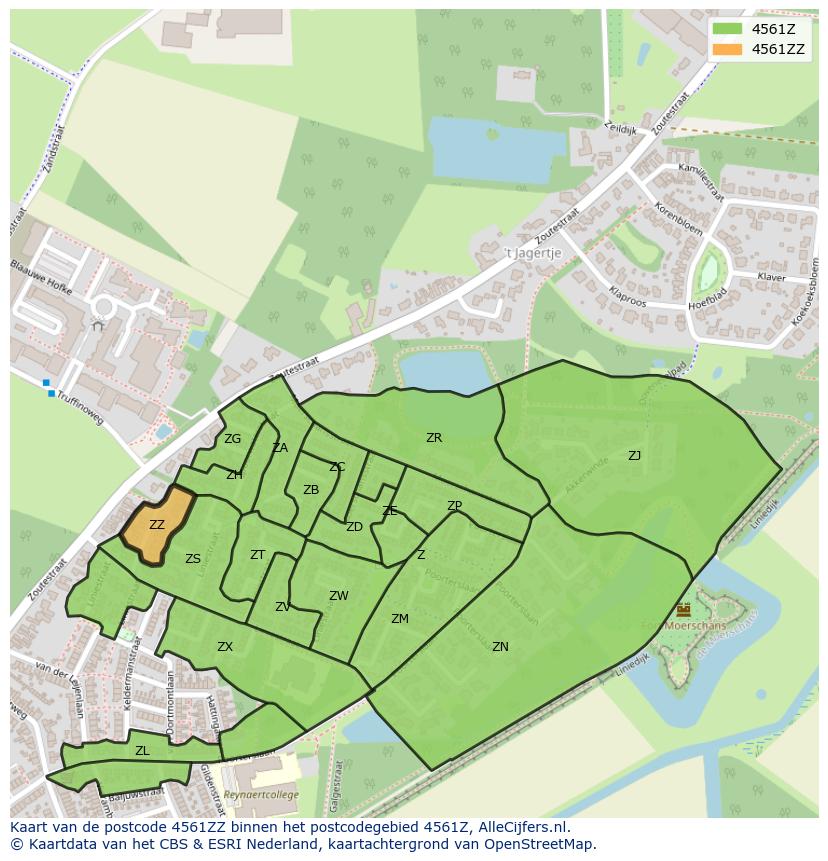 Afbeelding van het postcodegebied 4561 ZZ op de kaart.