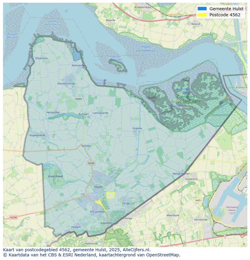Afbeelding van het postcodegebied 4562 op de kaart.
