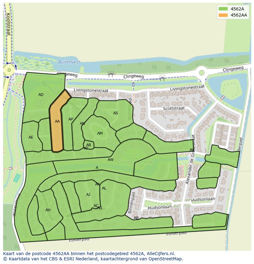 Afbeelding van het postcodegebied 4562 AA op de kaart.