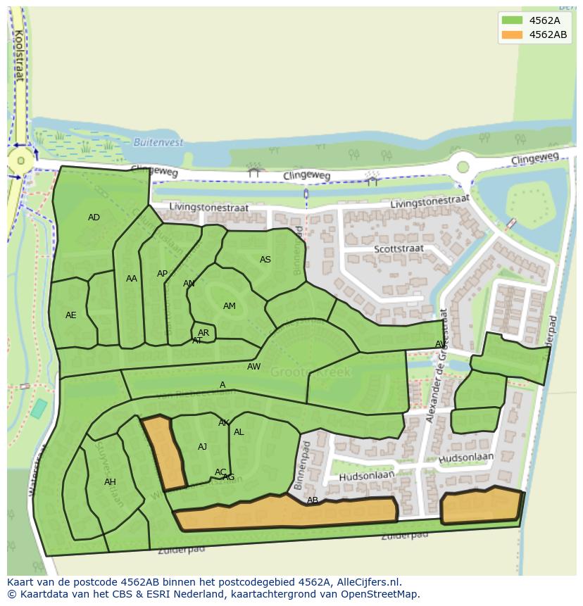 Afbeelding van het postcodegebied 4562 AB op de kaart.