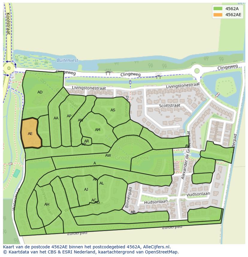 Afbeelding van het postcodegebied 4562 AE op de kaart.