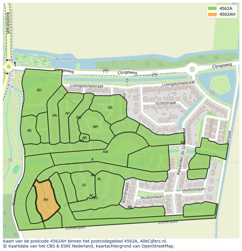 Afbeelding van het postcodegebied 4562 AH op de kaart.