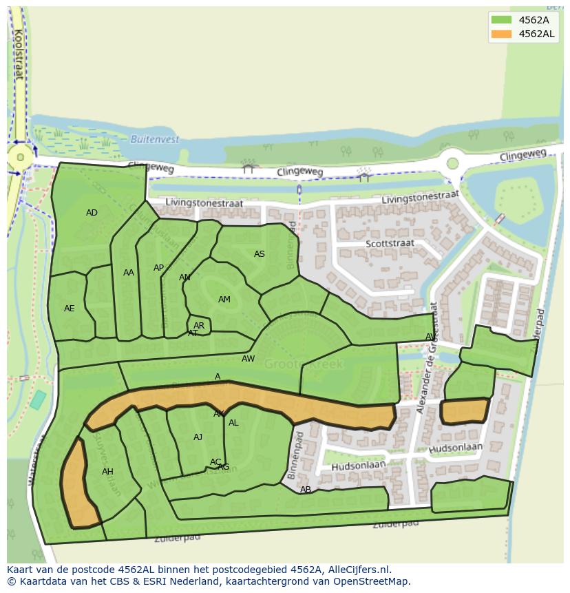 Afbeelding van het postcodegebied 4562 AL op de kaart.
