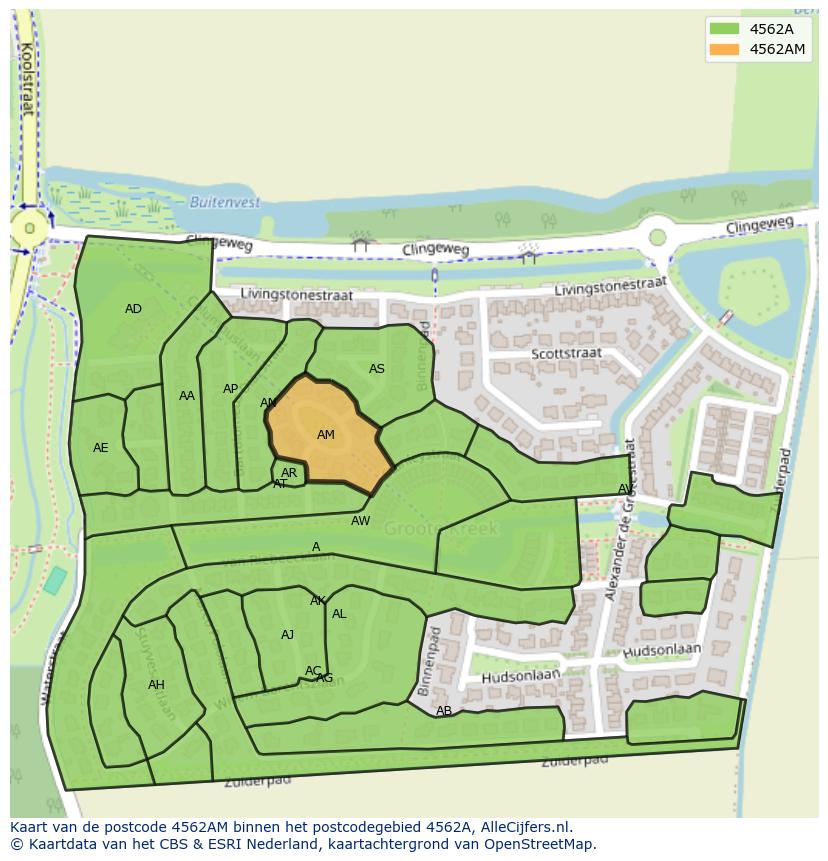 Afbeelding van het postcodegebied 4562 AM op de kaart.