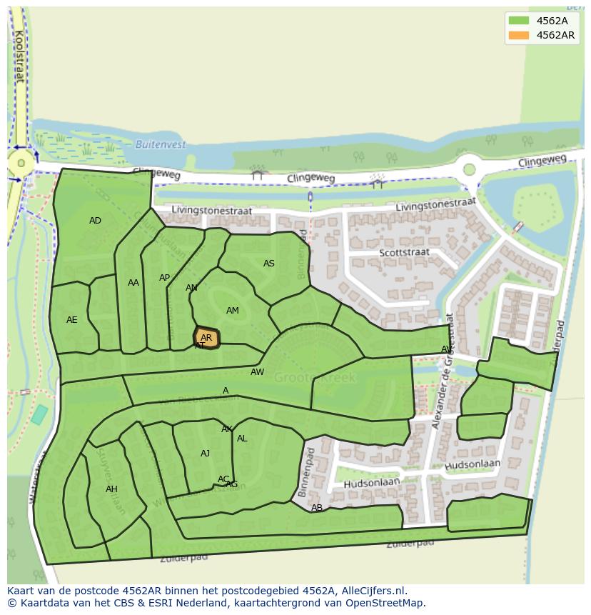 Afbeelding van het postcodegebied 4562 AR op de kaart.