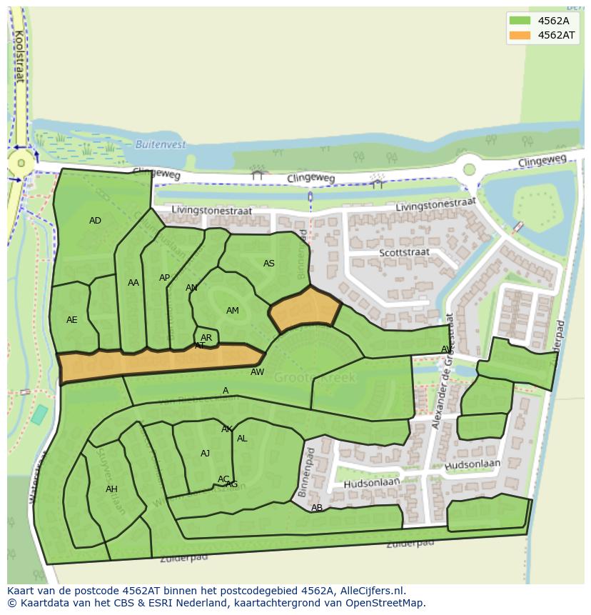 Afbeelding van het postcodegebied 4562 AT op de kaart.