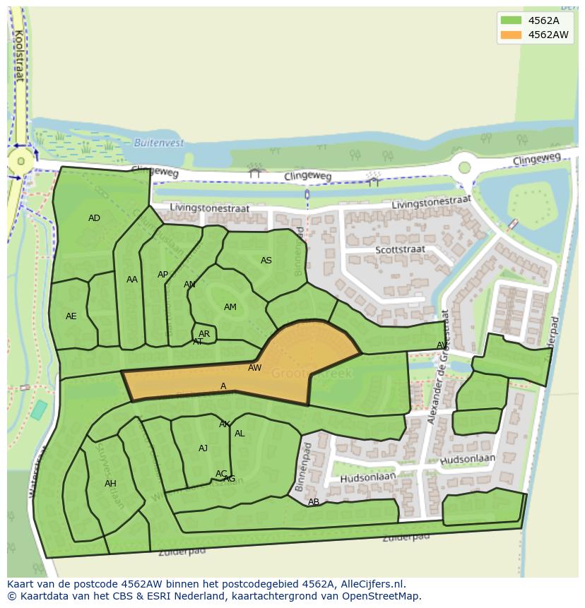Afbeelding van het postcodegebied 4562 AW op de kaart.