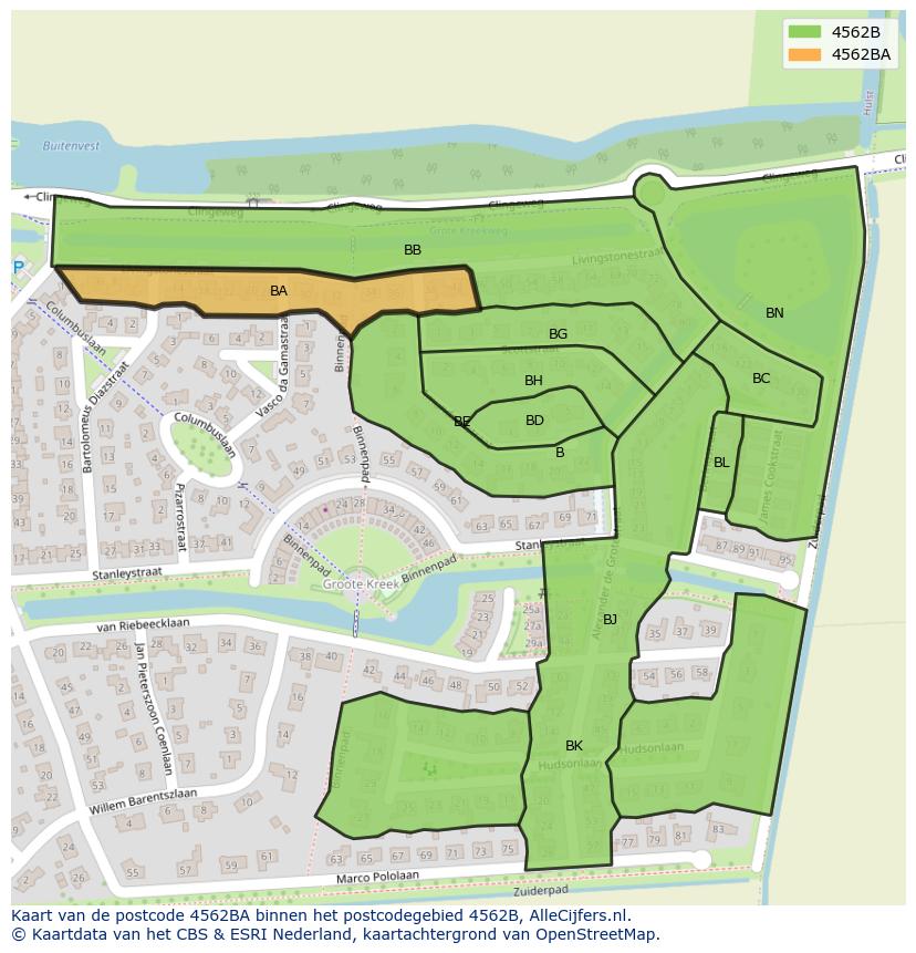 Afbeelding van het postcodegebied 4562 BA op de kaart.